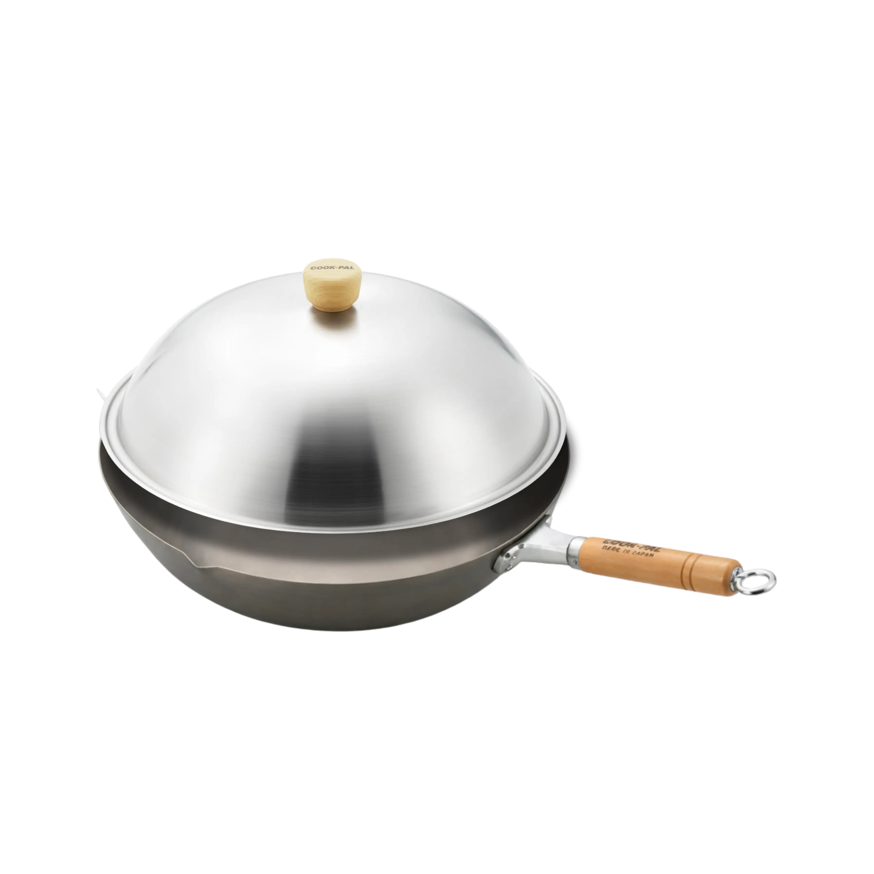 YOSHIKAWA COOK-PAL Titanium Wok with Stainless Steel Lid 30 cm – Japan, showcasing the lightweight design and precision-fit lid.