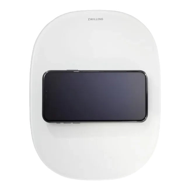 ZWILLING Enfinigy Kitchen Scale in silver with wireless charging feature and sleek design