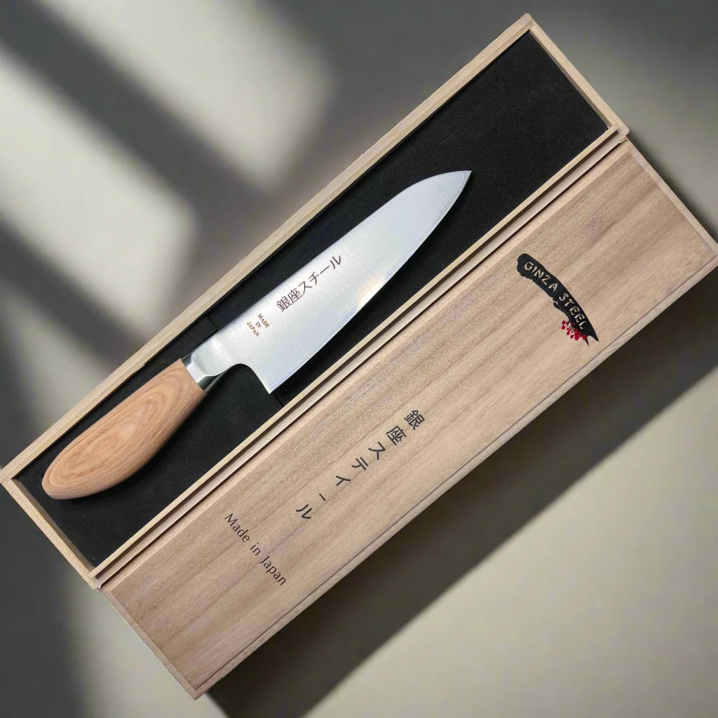 MATSUE - MV Stainless Steel Santoku Knife and Petty Knife Set /Natural Wood Handle