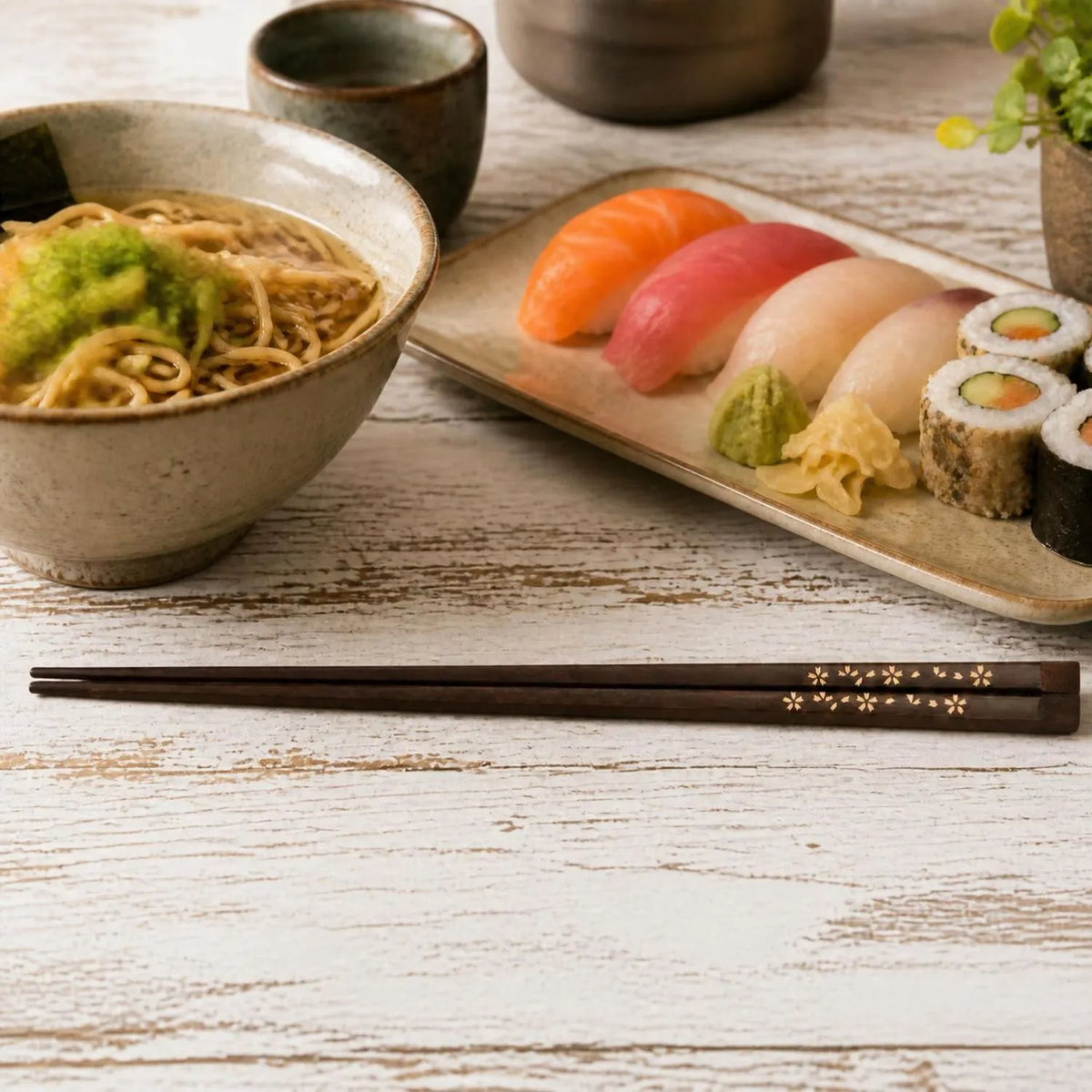 Sakura Japanese chopsticks with cherry blossom design, made in Fukui, Japan black lifestyle