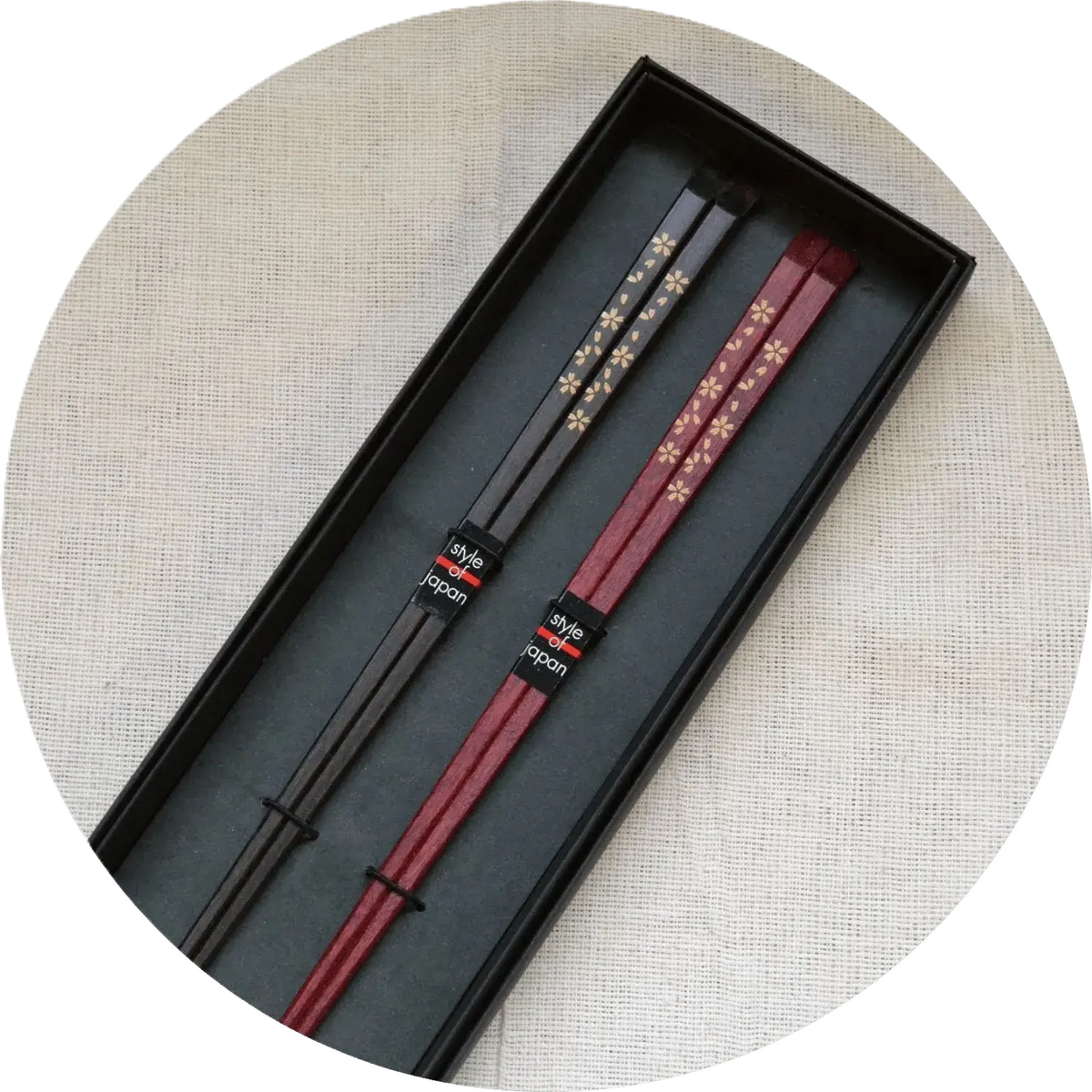 Sakura Japanese chopsticks with cherry blossom design, made in Fukui, Japan round