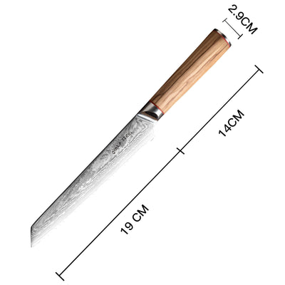 MIA Z | BREAD KNIFE 8" Damascus AUS10 Steel 67 Layer / Olive Wood hand