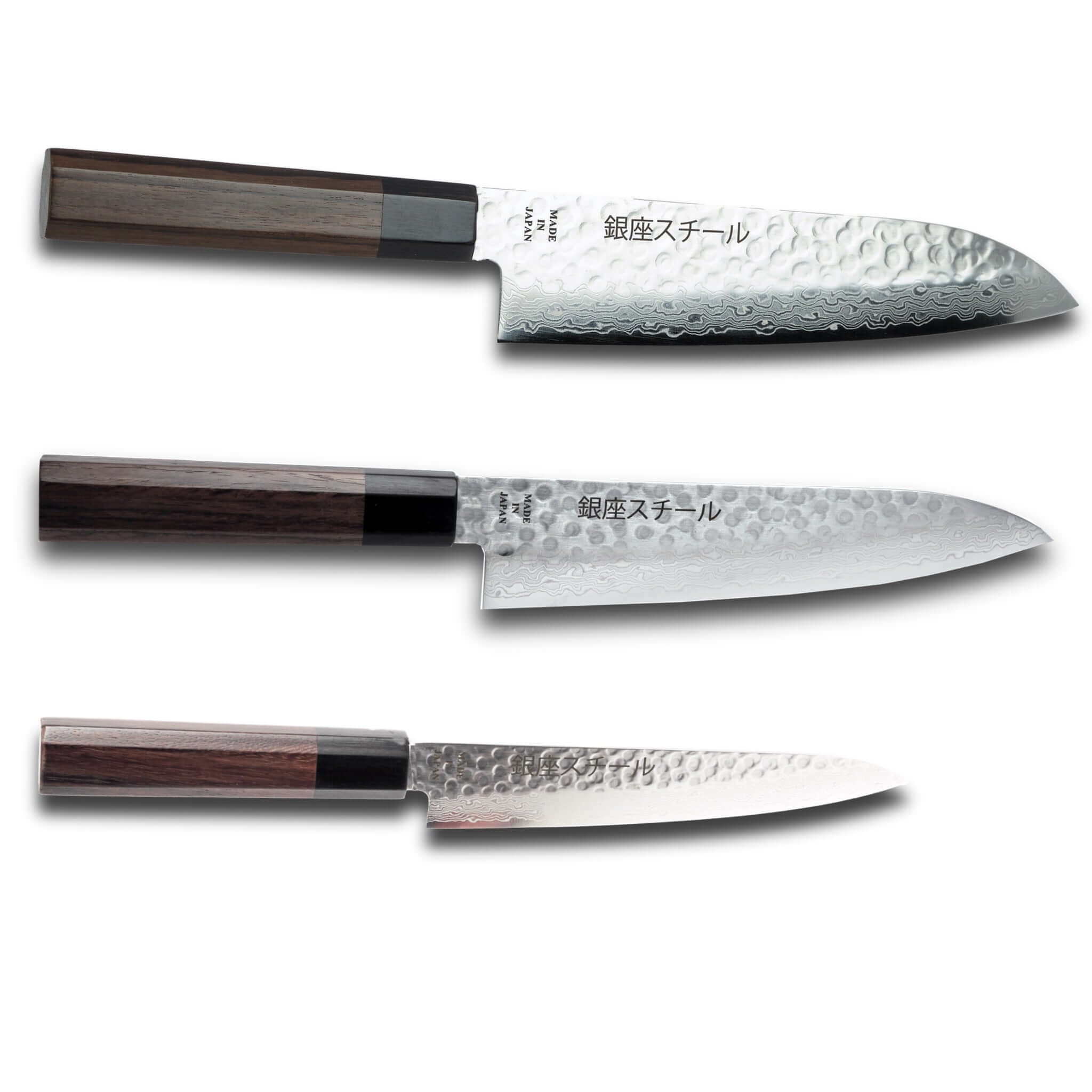 Japanese Chef Knife set, ginza steel knife set, Santoku knife, chef knife, petty knife, Japanese knife set