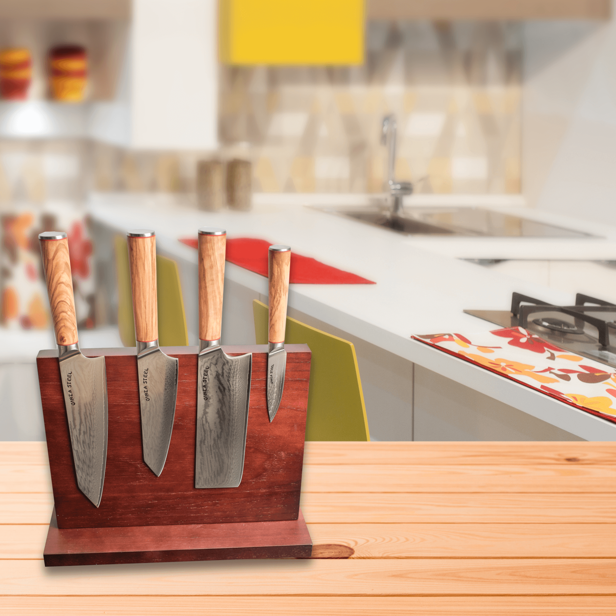 MIA FIVE | Essential 5 pcs Knife set | 4 Knives with Magnetic Wood Block